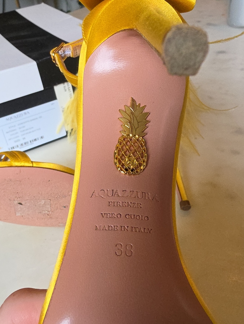 Aquazzura Concerto Feather Stiletto Sandals In Tuscan Sun Size 38/8 - Picture 11 of 13